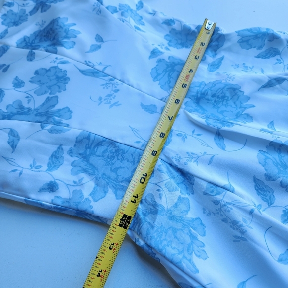 NWOT AW BRIDAL Dusty Blue White Peonies Satin Floral Mermaid Puff Sleeve Sz 0 - Picture 15 of 16